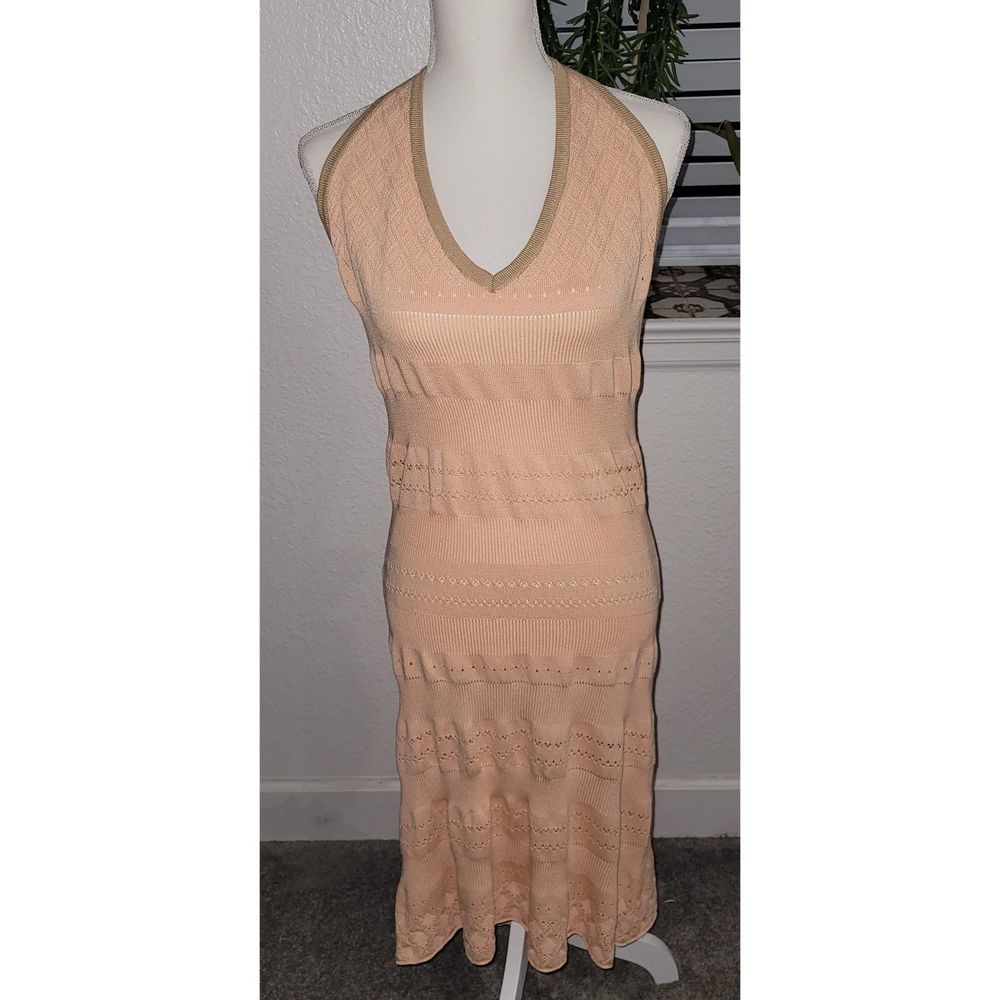 EARTHDBOUND TRADING Women's XXL Peach Crochet Halter Mini Dress Stunner! NEW TAG